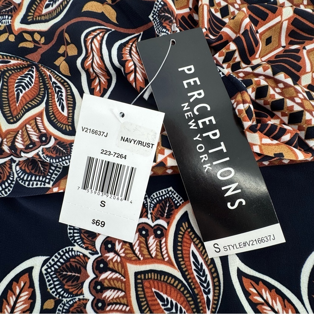 NWT Perceptions Black Brown Sleeveless Floral Geometric Midi Dress Size Small - Picture 5 of 10